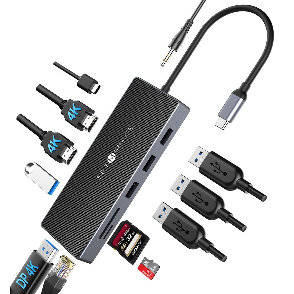 SETMSPCE Docking Station(Three Monitors), DP 4K@60Hz, 2*HDM 4k@60Hz,PD100W, 2*USB-A 10Gbps, PD100W, RJ45 1000Mbps, 2*USB-A 2.0, SD/TF, Audio, Docking Station for USB-C Devices' Data Transmission