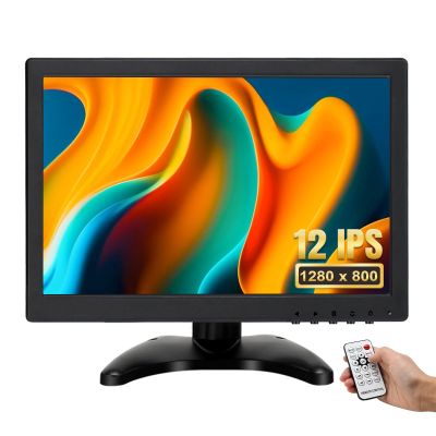 OSCY 12 Inch Small Monitor, 1280x800 16:10 HDMI Monitor Support HDMI/VGA/AV/BNC Input with Remote Control & Built-in Speakers, Mini Color Screen Display for Computer TV Raspi CCTV Camera Car
