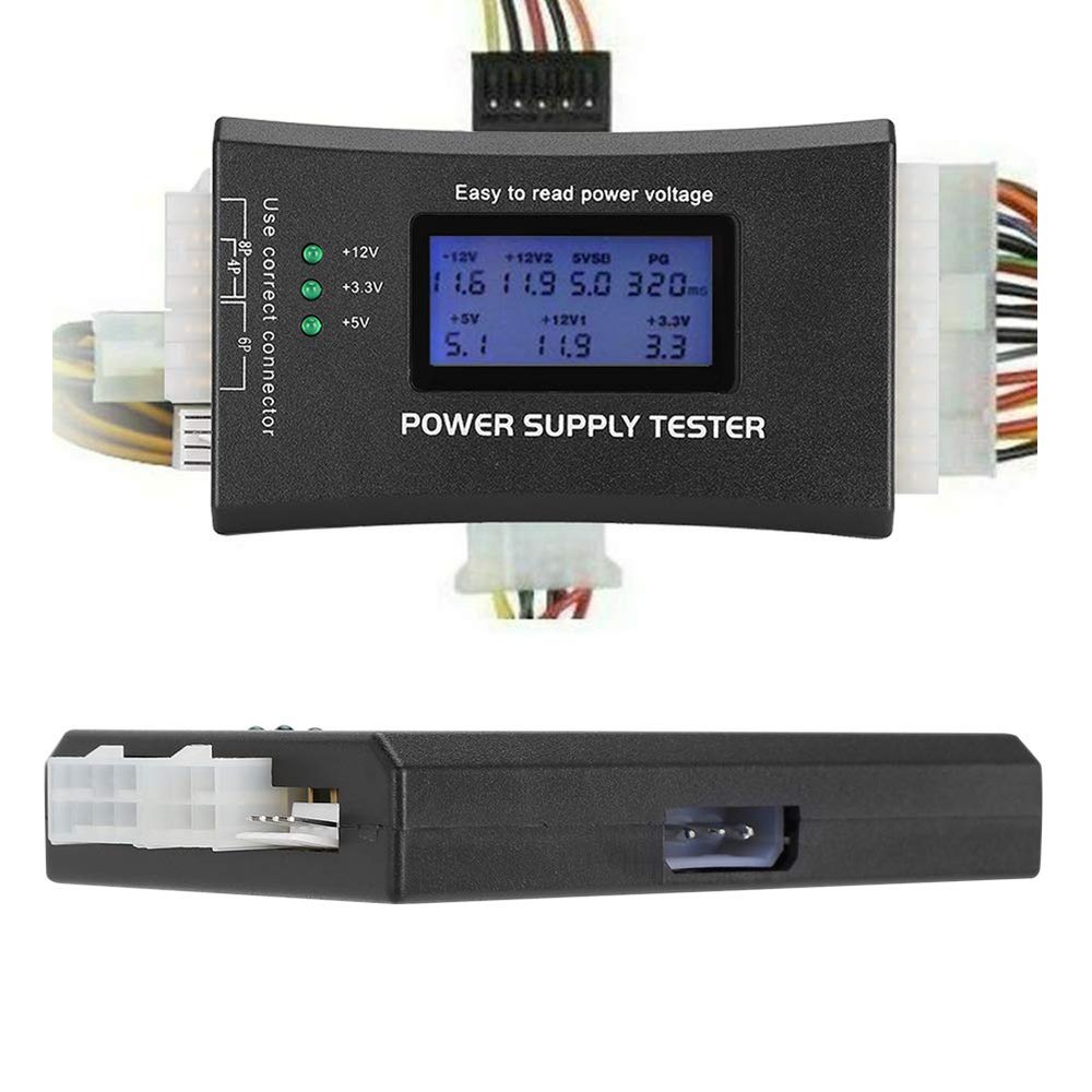 ATX Power Supply Tester, 20/24 4/6/8 Pin Computer Host Inspection and Maintenance Tester Tool, with Buzzer and LCD Display, for ATX, ITX, BTX, PCI E, SATA, HDD