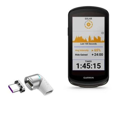 BoxWave Adapter Compatible with Garmin Edge 1040 Solar - MagnetoSnap PD Angle Adapter, Magnetic Charging Connector Device Saver - Metallic Silver