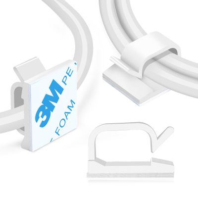 XHF 5/8 Adhesive Cord Clips White 60pcs, Outdoor Christmas Light Clips, Cable Management Staples for Under Desk, Car, Wall, TV, PC, Ethernet
