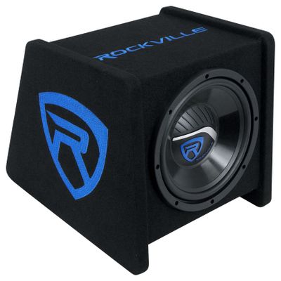 Rockville RV10P 10" 500W Car Audio Subwoofer in Vented Enclosure, 4 Ohm, Angled Design, MDF Cabinet, Deep Bass for Car Audio Systems
