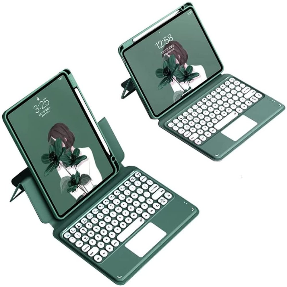 GOOVEN iPad Air5 /Air4 Keyboard case Touchpad Horizontal/Vertical Kickstand iPad Pro112022/2021/2020 Magnetic Detachable BT Keyboard Transparent Back Cover (iPad Air4/Air5/Pro11, Misty Blue)