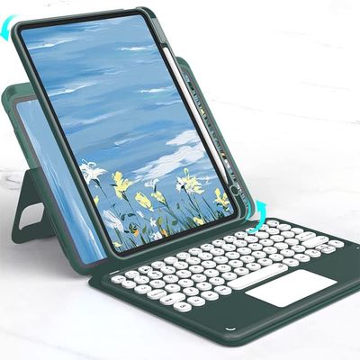 iPad 9 8 7 iPad 10.2'' 9th 8th 7th Gen/ Air3 Pro10.5'' Keyboard Case Touchpad Horizontal/Vertical Kickstand Magnetic Detachable BT Keyboard Transparent Back Cover (iPad10.2''/10.5'', Dark Green)