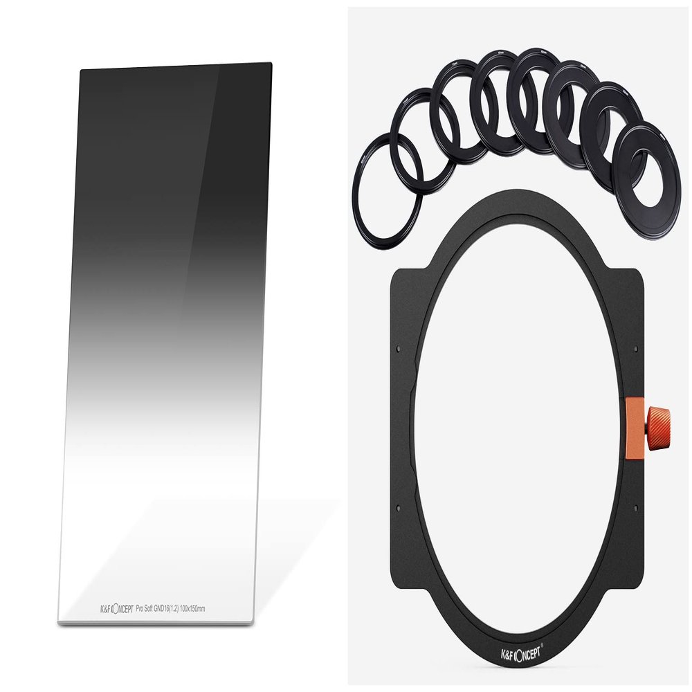 100 * 150mm Square Soft GND16 (4 Stop) Filter & Metal Filter Holder Kit + 8 Adapter Rings