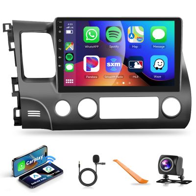 DSP Car Stereo Radio for Honda Civic 2006-2011 with Wireless Carplay Android Auto MirrorLink,Podofo 10.1 inch HD IPS Touch Screen Built-in GPS 26UIs 5.0Bluetooth Car Radio WiFi AHD Backup Camera Mic