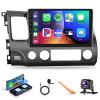 DSP Car Stereo Radio for Honda Civic 2006-2011 with Wireless Carplay Android Auto MirrorLink,Podofo 10.1 inch HD IPS Touch Screen Built-in GPS 26UIs 5.0Bluetooth Car Radio WiFi AHD Backup Camera Mic view 1