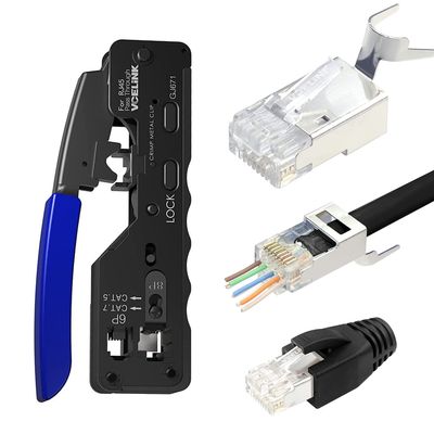 VCELINK Ethernet RJ45 Pass Through Crimping Tool Bundle with 30-Pack Cat7 RJ45 Pass Through Connectors with Strain Relief Boots (Black)