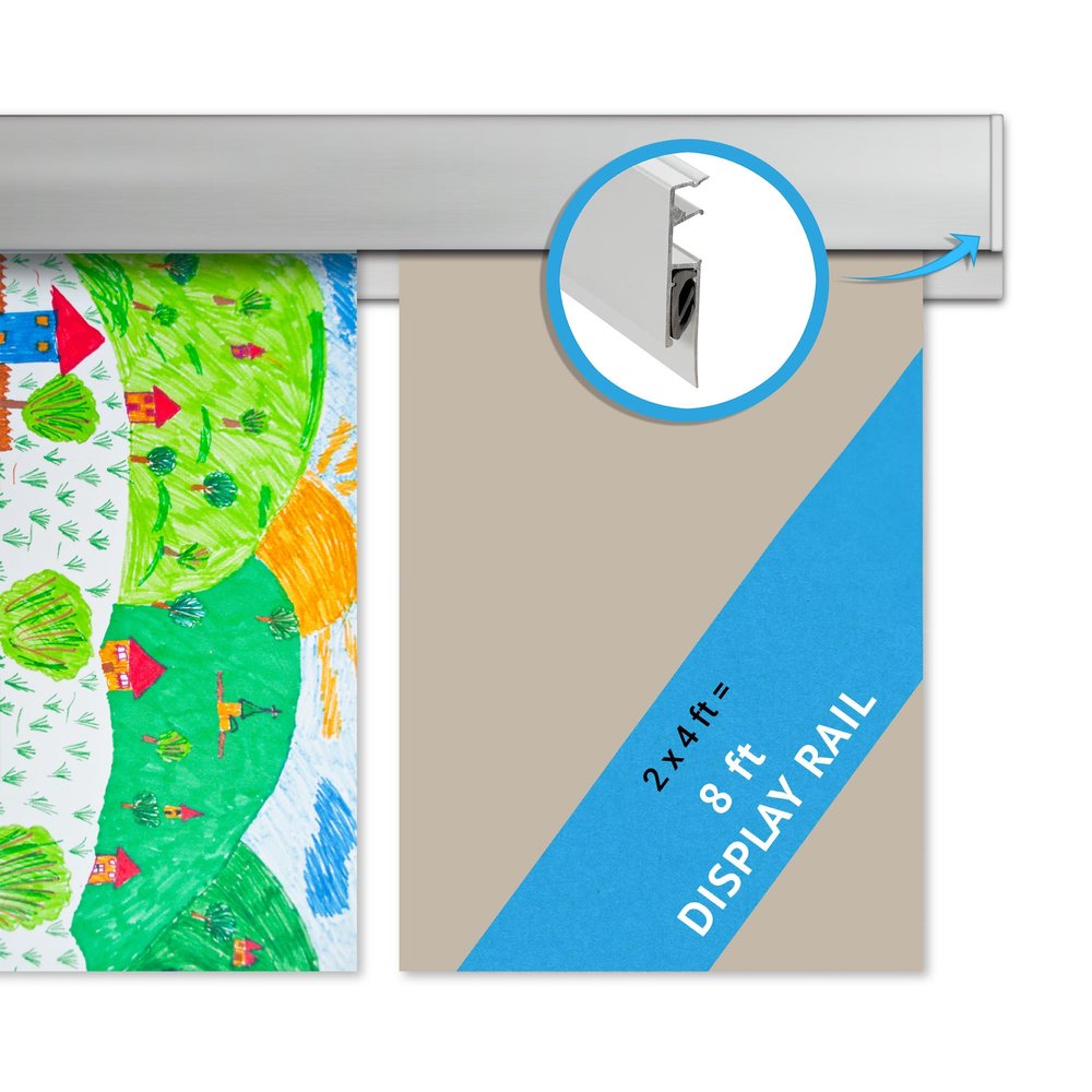 2x48-in Art Display for Kids Artwork, Hanging Clips for Classroom, Ideal for Displaying Photos, Artworks, Posters, Notes, at Home or Office, Ticket Holder for Restaurant, Wall Gallery Picture Rail