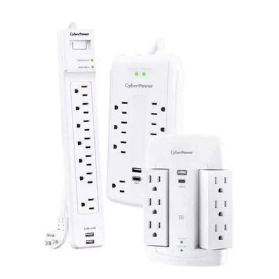 Cyber Power Surge Protector, 3-Pack with Multiple USB Charging Ports.8-Outlet with USB-A and USB-C, one 7-Outlet with USB-A, and one 6-Outlet Wall Tap with USB-A and USB-C.