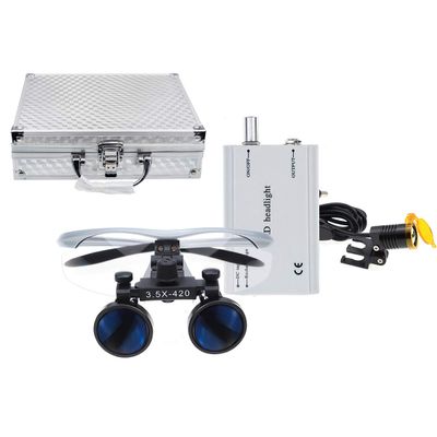 3.5X Binocular Loupes+3W LED Headlight Clip-on Type Carry Type with Optics Filter with Aluminum Box DY-004 (Silver)