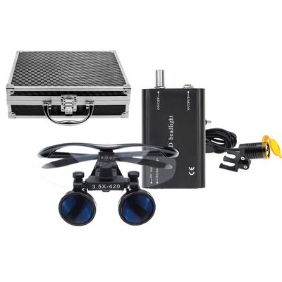 3.5X Binocular Loupes+3W LED Headlight Clip-on Type Carry Type with Optics Filter with Aluminum Box DY-004 (Black)