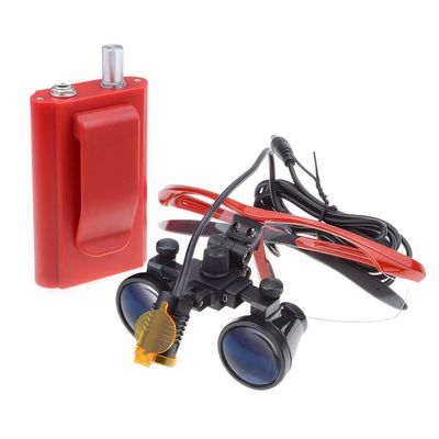 OUBO 3.5X Binocular Loupes+3W LED Headlight Clip-on Type Carry Type with Optics Filter with Aluminum Box DY-004 (Red)
