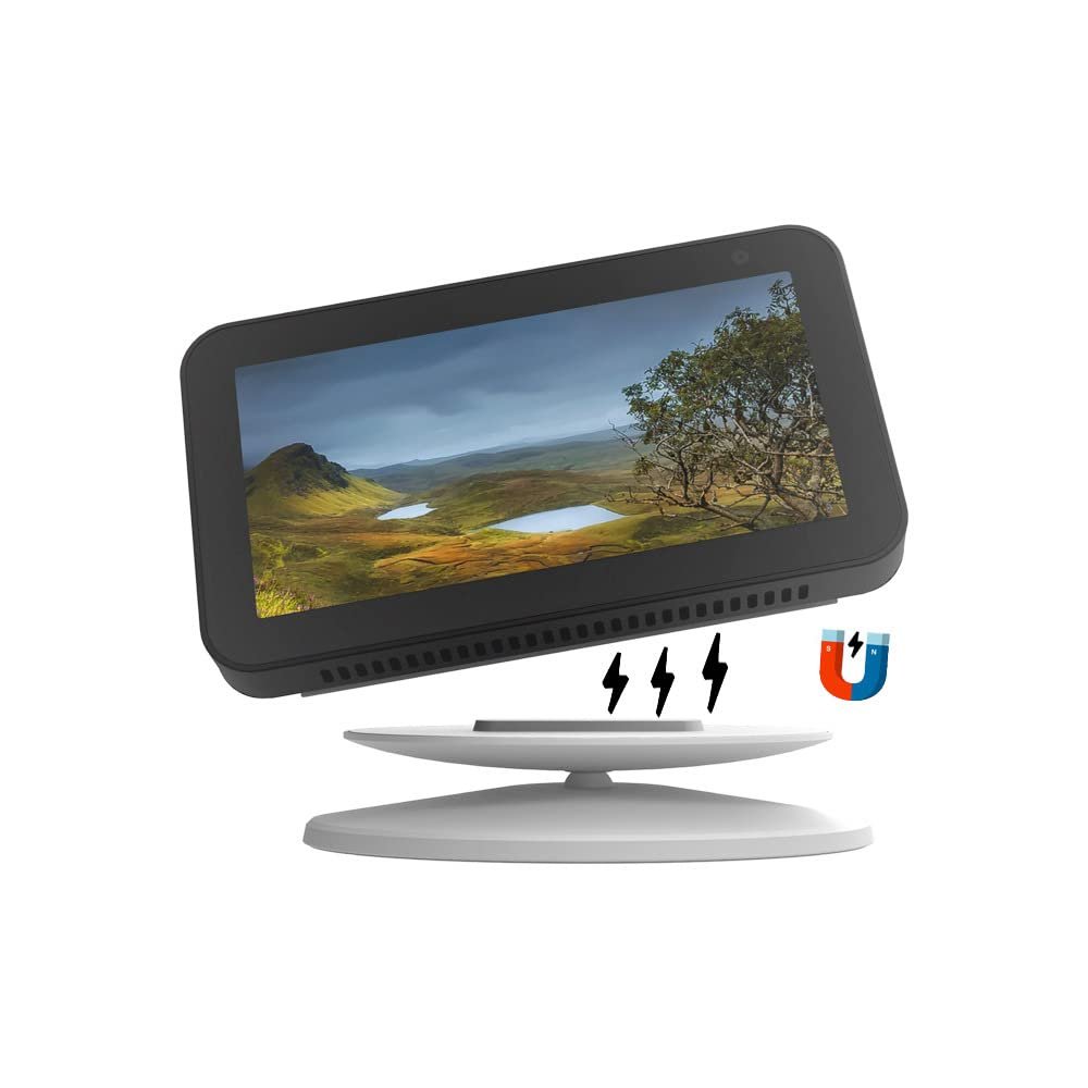 For Amazon Echo Show 5 holder, 360 adjustable stand, magnetic fixation, simply tilt your Echo Show 5 forward or back to improve the viewing angle (Echo Show 5, white) A343
