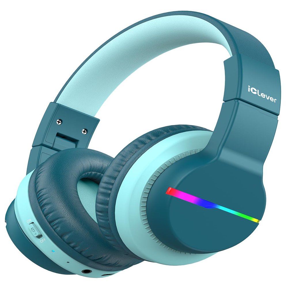 iClever BTH12 Kids Bluetooth Headphones,Colorful LED Lights Wireless Kids Headphones,74/85dBA Safe Volume,85H Playtime,Bluetooth 5.2,Over Ear Headphones Built-in Mic for iPad/Tablet/Airplane,Green
