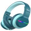 iClever BTH12 Kids Bluetooth Headphones,Colorful LED Lights Wireless Kids Headphones,74/85dBA Safe Volume,85H Playtime,Bluetooth 5.2,Over Ear Headphones Built-in Mic for iPad/Tablet/Airplane,Green view 1