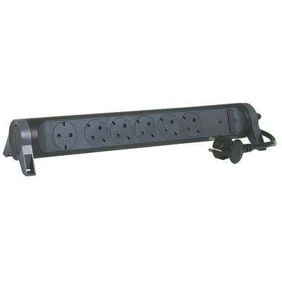 Legrand 694513, Power Strip with Surge Protection, with Switch, Multi Plug with 6 Power Outlets, 1.5 MTS Cable, Black/Dark Grey
