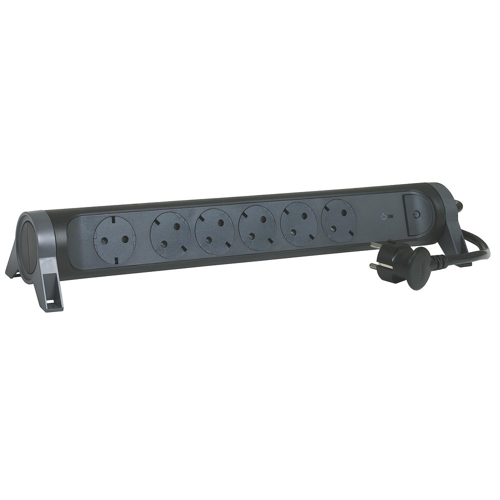 Legrand 694513, Power Strip with Surge Protection, with Switch, Multi Plug with 6 Power Outlets, 1.5 MTS Cable, Black/Dark Grey