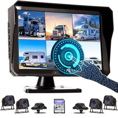 11-Inch 6 Split Touchable 128GB Large Audio Screen 1080P Backup Camera Monitor & Built-in DVR Video Recorder for RV Truck Trailer Rear Side Front Reversing View Wired System Image Waterproof DCM06
