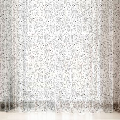 Lunarable Parrots Tulle Curtains with Rod Pocket, Doodle Style Monochrome Cartoon Birds and Hearts Dotted Pattern Love Nature Theme, Sheer Drape for Wedding Party 2 Panels, 108" x 63", Beige Black