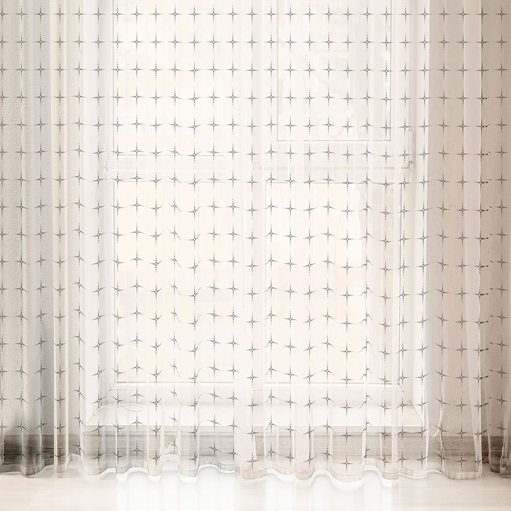Lunarable Simple Geometric Tulle Curtains with Rod Pocket, Abstract Design Simple Squares with Halftone Dots, Sheer Drape for Wedding Party 2 Panels, 108" x 63", Charcoal Grey Eggshell