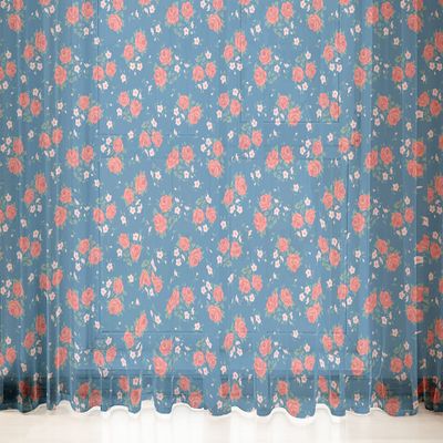 Lunarable Shabby Flora Tulle Curtains with Rod Pocket, Country Style Floral Arrangement with Freshly Picked Flowers Blue, Sheer Drape for Wedding Party 2 Panels, 108" x 72", Blue Coral Jade Green