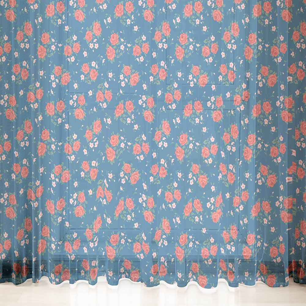 Lunarable Shabby Flora Tulle Curtains with Rod Pocket, Country Style Floral Arrangement with Freshly Picked Flowers Blue, Sheer Drape for Wedding Party 2 Panels, 108" x 72", Blue Coral Jade Green