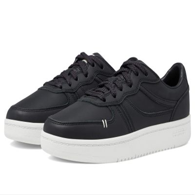 LABEL Go-to Low Lace-up Women's Sneakers  Leather & Textile Construction  Round Toe  Flat Silhouette Black/White 7 M