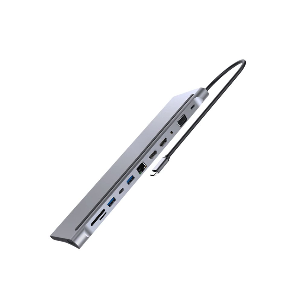Feilx Ultra-Slim Data USB Hub,12 in 1 USB C Hub Laptop Docking Station Type-C to Dual HDMI-Compatible/VGA/USB 3.0 Hub/PD/RJ/Micro-SD/TF Card Dock Adapter