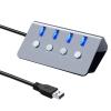 Feilx Ultra-Slim Data USB Hub, Sub-Control Switch 4-Port USB 3.0 HUB Aluminum Alloy Upto 5Gbps Multi USB Splitter for Desktop Laptop view 1