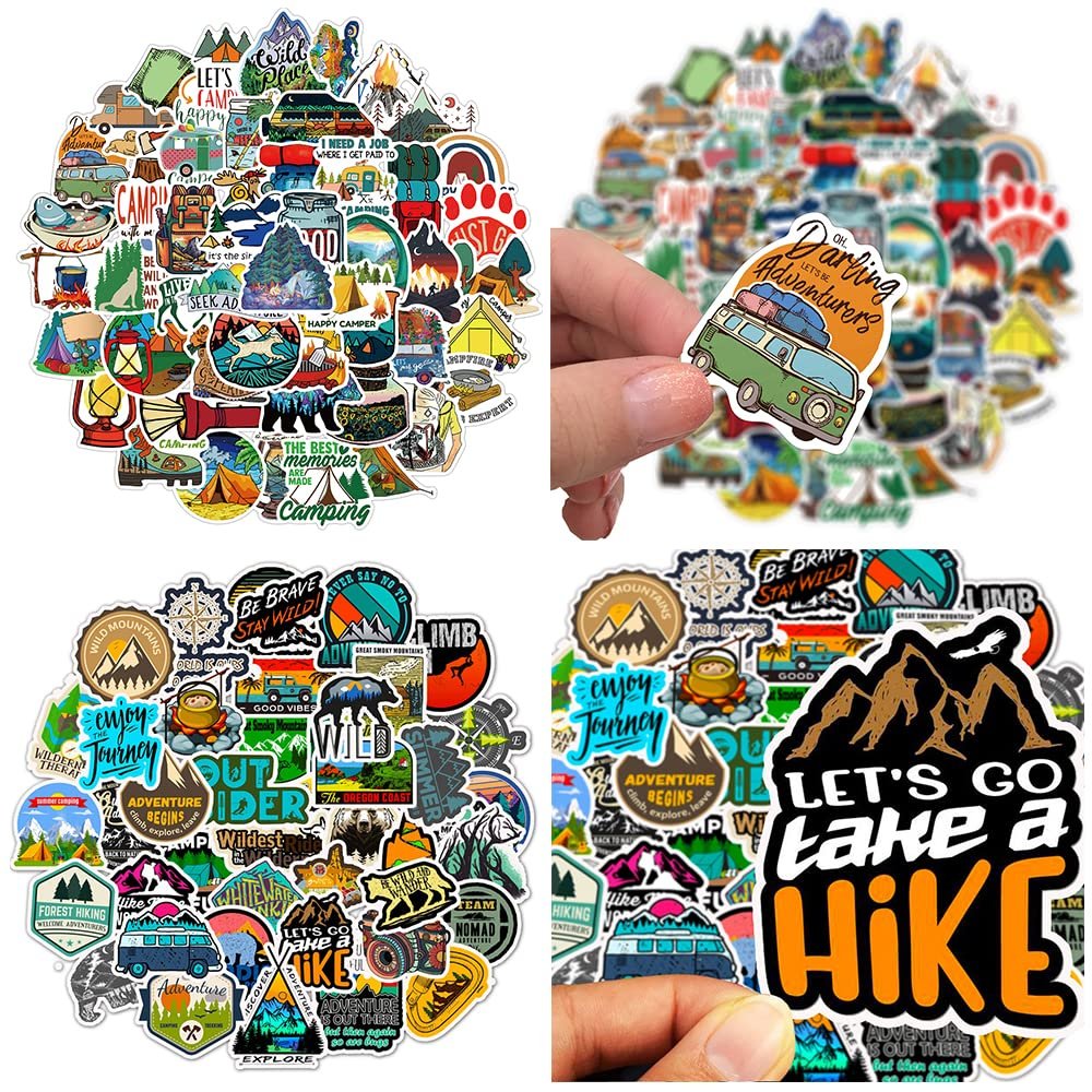 100 PCS Outdoor Adventure,Travel, Hiking, Camping Theme Stickers, for Laptop, Water Bottle, Luggage, Phone, Pad, Helmet, Guitar, Decals for Kids, Teens and Girls