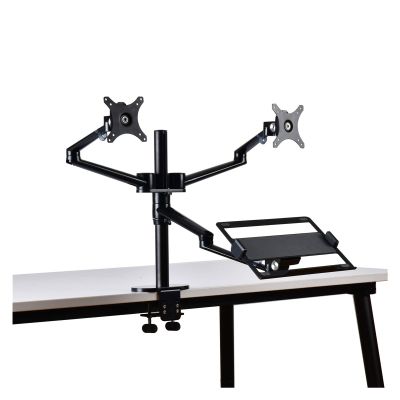 TOMYEUS Arm Mount Monitor and Laptop Mount, Gas Spring Monitor Stand Fit Two 17-32" Flat Curved Screens and 12-17" Laptop with C Clamp, Grommet Mounting Base Monitor Stand - Monitor Arm
