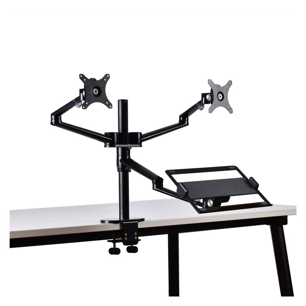 TOMYEUS Arm Mount Monitor and Laptop Mount, Gas Spring Monitor Stand Fit Two 17-32" Flat Curved Screens and 12-17" Laptop with C Clamp, Grommet Mounting Base Monitor Stand - Monitor Arm