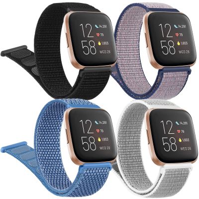 4 Pack Nylon Bands for Fitbit Versa 2 Bands for Women Men (Pure Black/Midnight Blue/Cape Code Blue/Seashell)