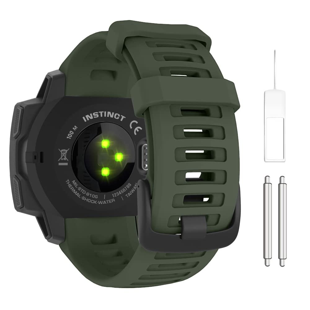 MoKo Strap Compatible with Garmin Instinct/Instinct Solar/Tactical/Instinct 2 GPS Smartwatch, 22mm Soft Silicone Sport Replacement Watch Band Wristband, Army Green