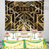 BELECO 5x4ft Fabric Gatsby Party Photography Backdrop Great Black and Gold Golden Banner Roaring 20s Gatsby Theme Decorations Children Adults Birthday Backdrop Party Supplies Photo Booth Props view 2