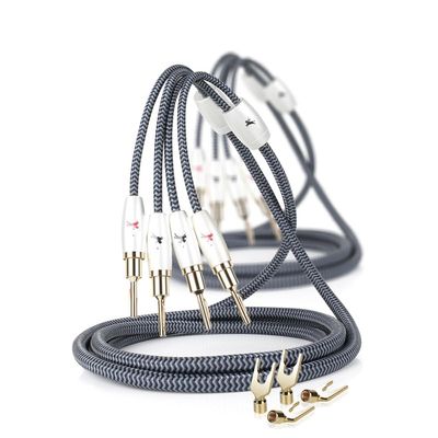 Impeto 2 Audiophile High-end Speaker Cables 14AWG Cotton Net Braided Comes with Gold Plated Banana Plugs and Spade Connectors (6.56ft(2 Cables))