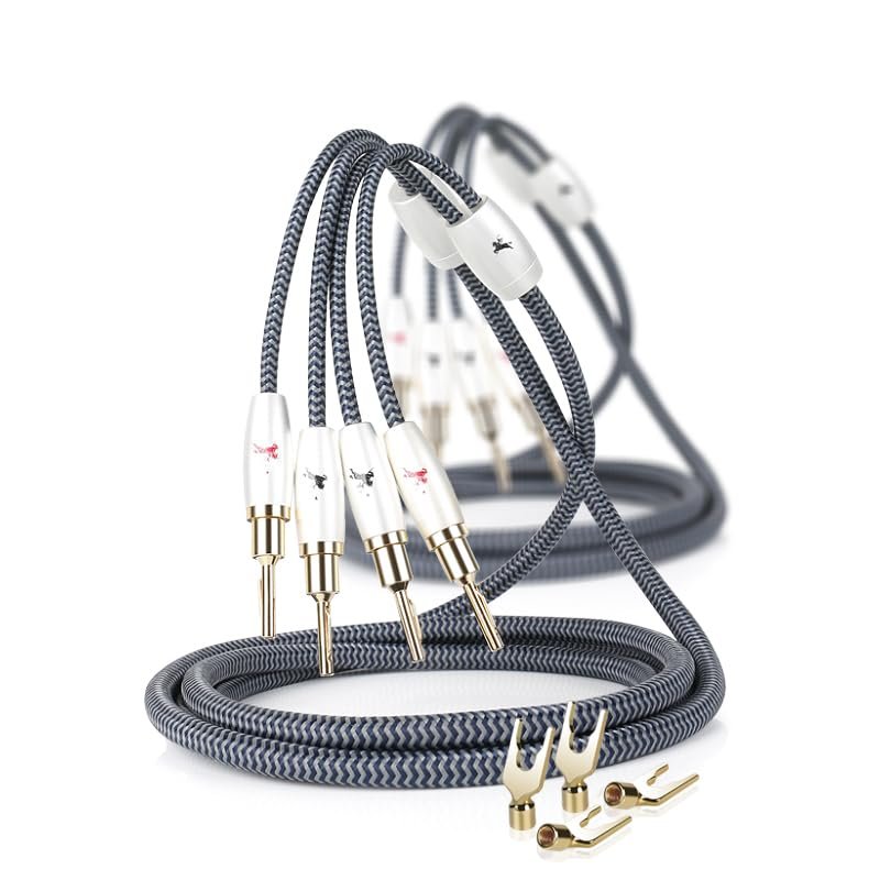 Impeto 2 Audiophile High-end Speaker Cables 14AWG Cotton Net Braided Comes with Gold Plated Banana Plugs and Spade Connectors (6.56ft(2 Cables))