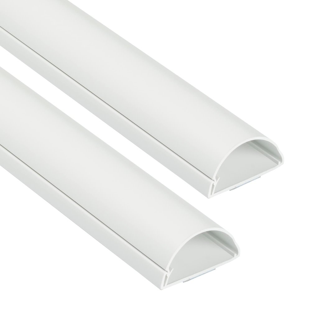 D-Line Half Round Cord Hider, Patented Cable Cover, Hide TV Wall Mount Wires, Raceway for Cords, Decorative Wire Covers, Paintable, Adhesive Cable Concealer, 2X 2in W x 1in H x 39in L, White