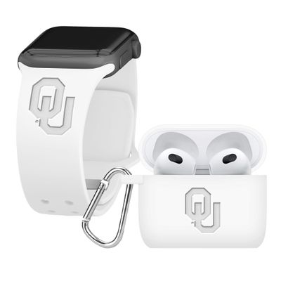 AFFINITY BANDS Oklahoma Sooners Engraved Silicone Combo Package Compatible with Apple Watch and AirPods Gen 3 (38/40/41mm (42mm Series 11) White)