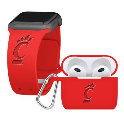 AFFINITY BANDS Cincinnati Bearcats Engraved Silicone Combo Package Compatible with Apple Watch and AirPods Gen 3 (42/44/45/49mm (46mm Series 11) Red)