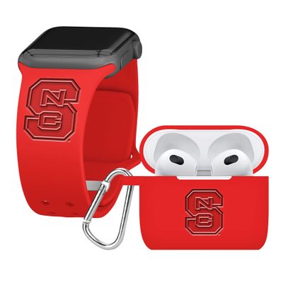 AFFINITY BANDS North Carolina State Wolfpack Engraved Silicone Combo Package Compatible with Apple Watch and AirPods Gen 3 (42/44/45/49mm (46mm Series 11) Red)