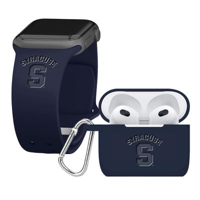 AFFINITY BANDS Syracuse Orange Engraved Silicone Combo Package Compatible with Apple Watch and AirPods Gen 3 (38/40/41mm (42mm Series 11) Navy)