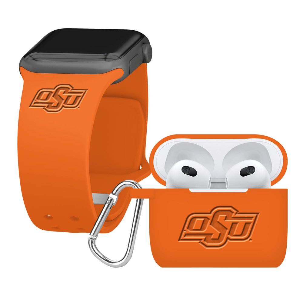 AFFINITY BANDS Oklahoma State Cowboys Engraved Silicone Combo Package Compatible with Apple Watch and AirPods Gen 3 (42/44/45/49mm (46mm Series 11) Orange)