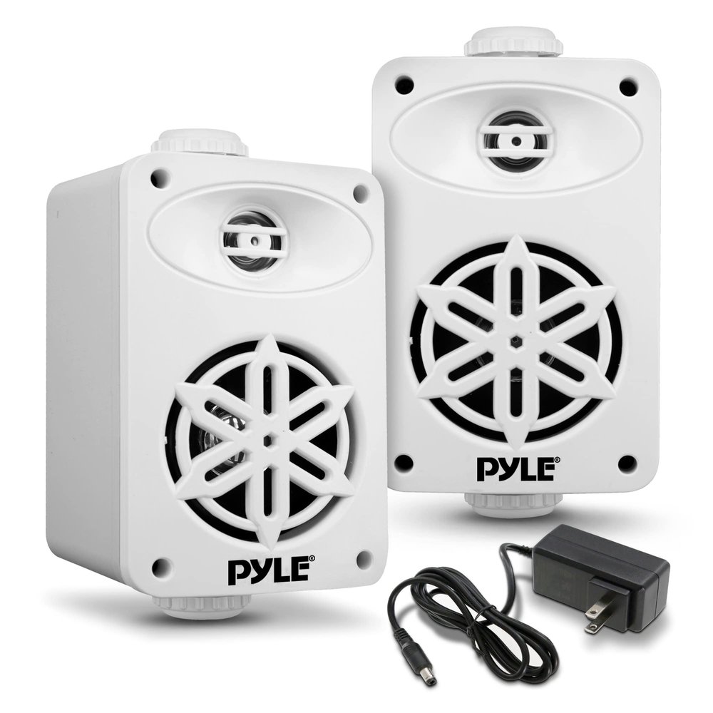 PyleUsa Bluetooth Indoor Outdoor Speakers Pair-200 Watt Dual Waterproof 3.5" 2-Way Full Range Speaker System w/1/2" High Compliance Polymer Tweeter-Home,Boat,Marine,Deck,Patio,Poolside(White)