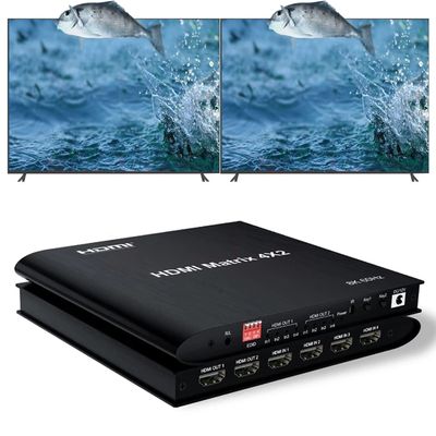 8K 4x2 HDMI Matrix Switch,4 in 2 Out Matrix HDMI2.1 Video Switcher Splitter + 3.5mm Audio Outputt,Support 8K 60Hz 4K@120Hz HDR10 ARC with IR Remote Control for PS5 Xbox