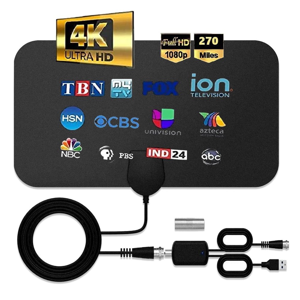 HANQ Amplified HD Digital TV Antenna Indoor for TV Support 4K 1080p Long 250+ Miles Range TV Antenna with Longer 5 Meters Coax Cable Perfect Smart HDTV Antenna for Local Channels