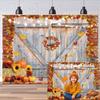 Dudaacvt 7x5FT Fall Thanksgiving Backdrop Autumn Pumpkin Harvest Barn Door Photography Backdrop Maple Leaves Haystack Thanksgiving Party Decorations Backdrop view 1