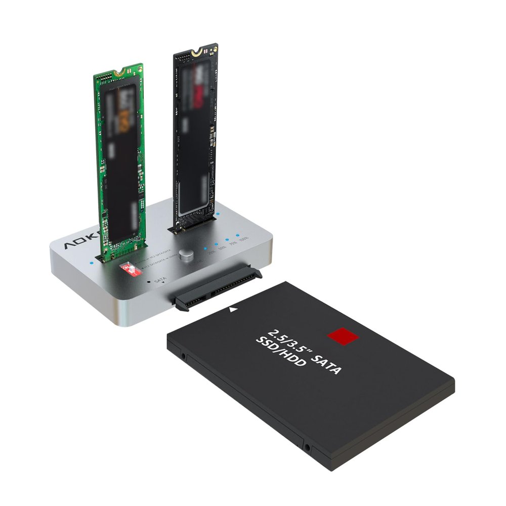AOKO M.2 Duplicator SATA to NVMe SSD Cloner Docking Staion for NVMe + M.2 NGFF and 2.5" /3.5" SATA SSD/HDD Converter and Reader Bidirectional Offline Hard Drive Cloner
