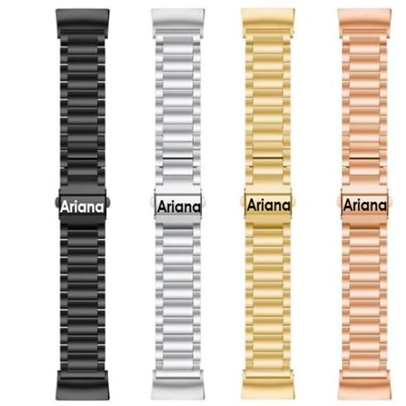 Compatible for Fitbit Charge 5 Bands, Stainless Steel Metal Replacement Strap Wrist Band Compatible for Charge 5 Fitness Tracker (Rose Gold, Personalized)